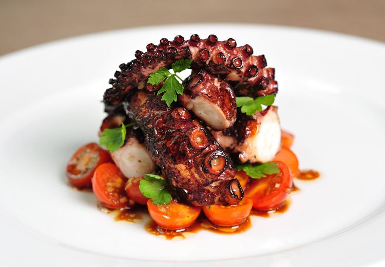 Grilled Octopus Recipe with Cherry Tomatoes and Vinaigrette