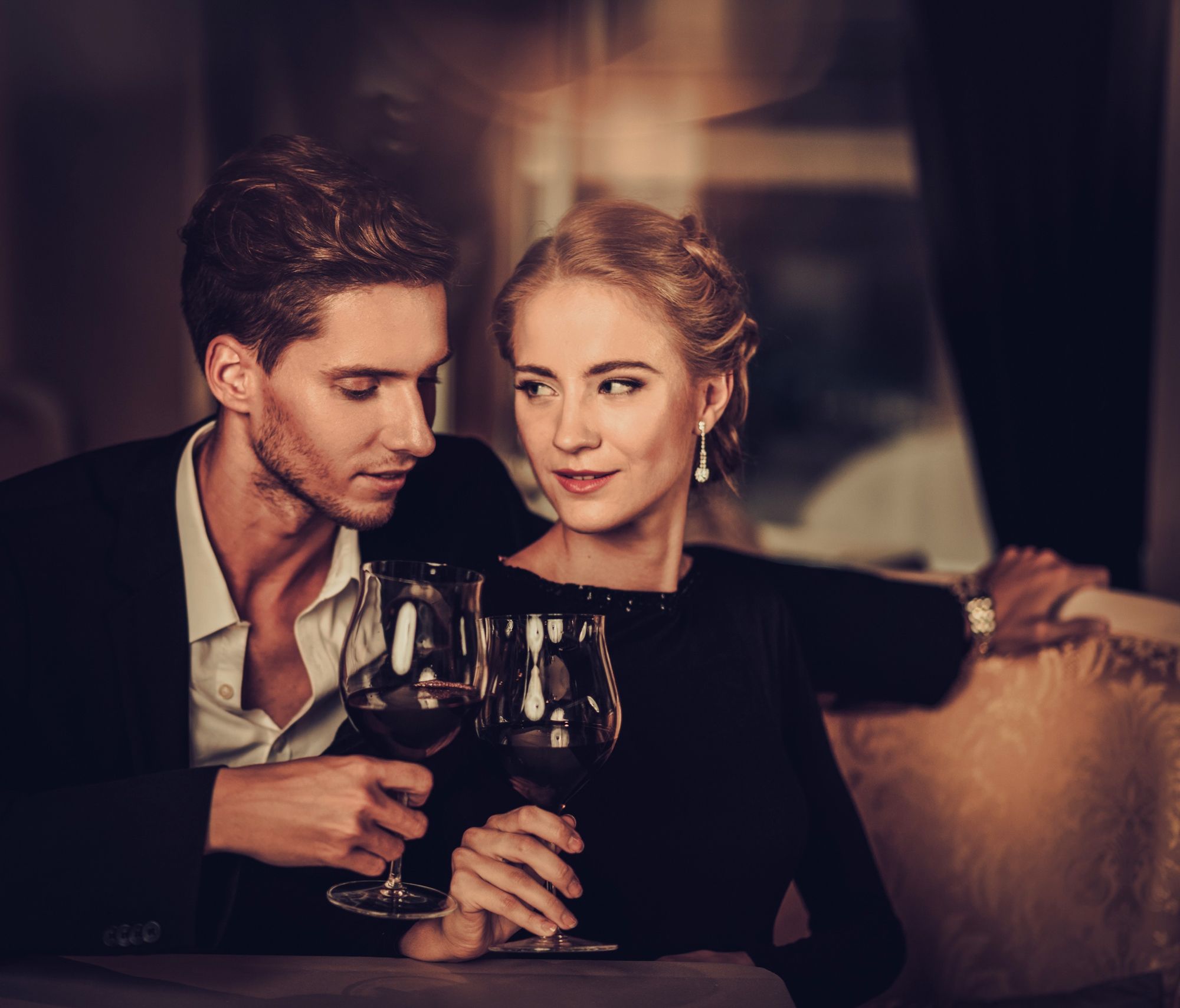 wine, young couple