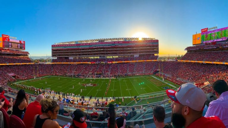Levi's Stadium filled with fans, showcasing the vibrant atmosphere during Super Bowl LX.