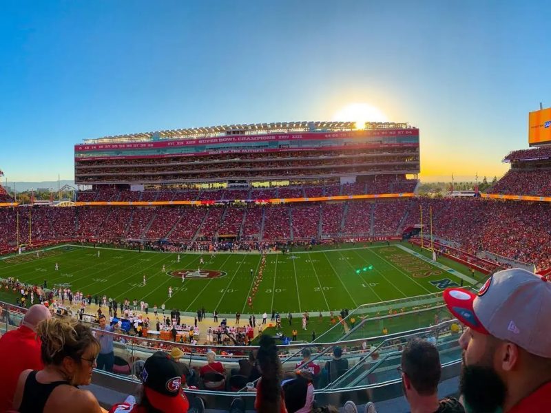 Levi's Stadium filled with fans, showcasing the vibrant atmosphere during Super Bowl LX.
