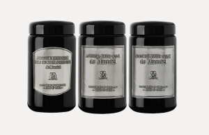 Three stylish bath soak jars from de Mamiel: Altitude, Anchor, and Soothe, each handcrafted in England.