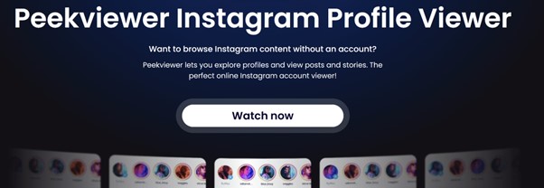 Peekviewer Instagram profile viewer interface showcasing the option to browse content without an account.