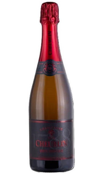 A bottle of Cheurlin champagne with a sleek design and a vibrant red foil cap, perfect for celebrating Father's Day.