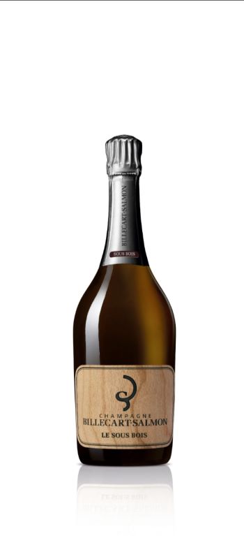 Billecart-Salmon Le Sous Bois champagne bottle with a wooden label, showcasing an elegant design for modern dads.