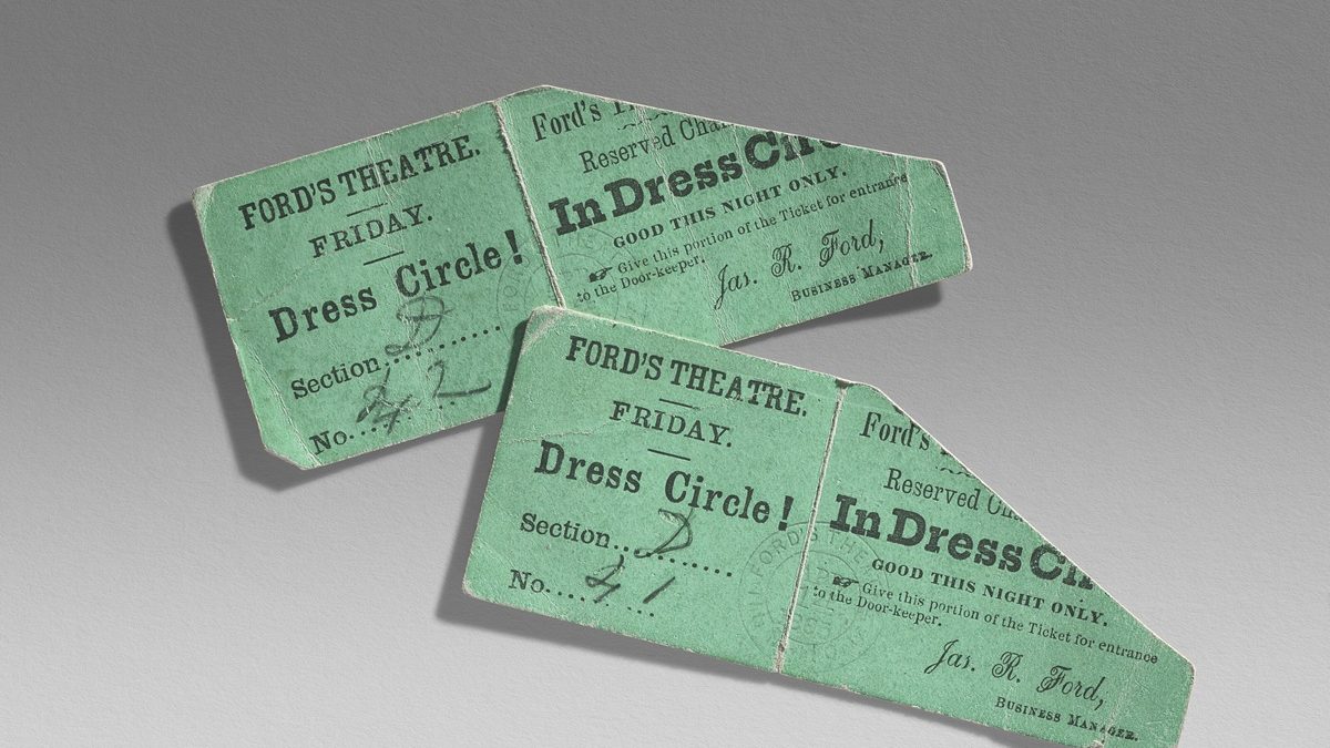 Ford's Theatre tickets for the Dress Circle section from the night of Lincoln's assassination.
