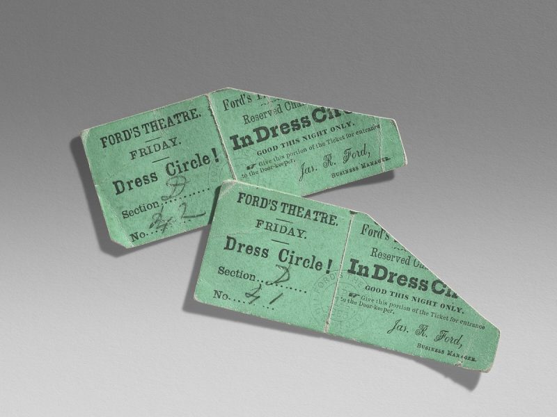 Ford's Theatre tickets for the Dress Circle section from the night of Lincoln's assassination.