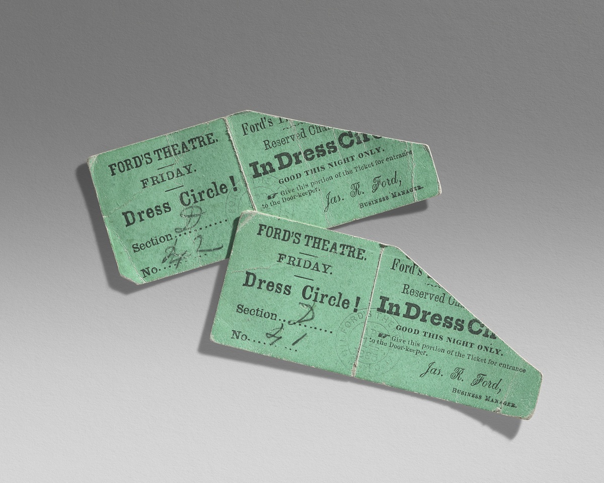 Ford's Theatre tickets for the Dress Circle section from the night of Lincoln's assassination.