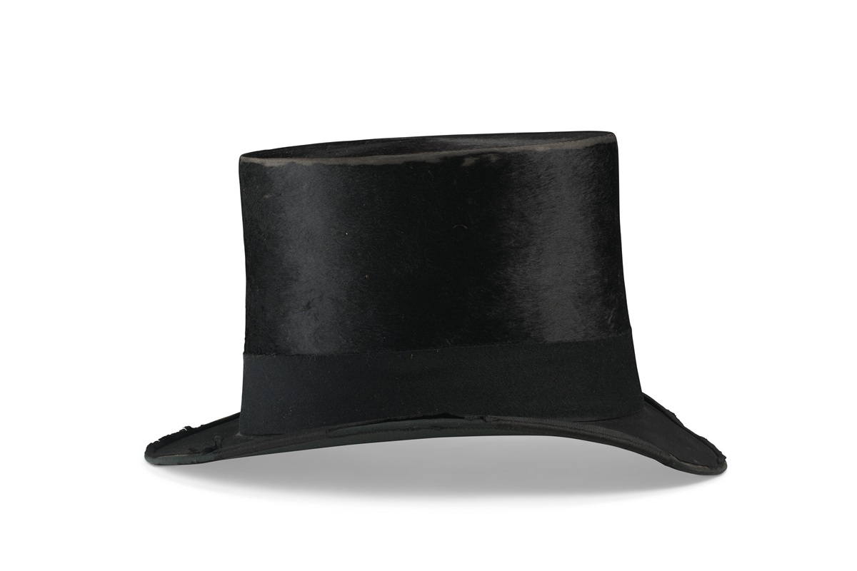 Black top hat, historically significant, featured in the Jim Irsay Collection auction at Christie's New York.