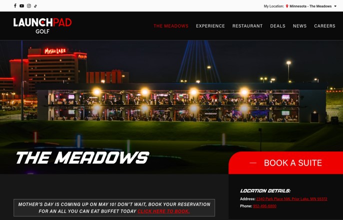 Launch Pad Golf venue featuring modern golf simulators and suites, ideal for serious players at home.