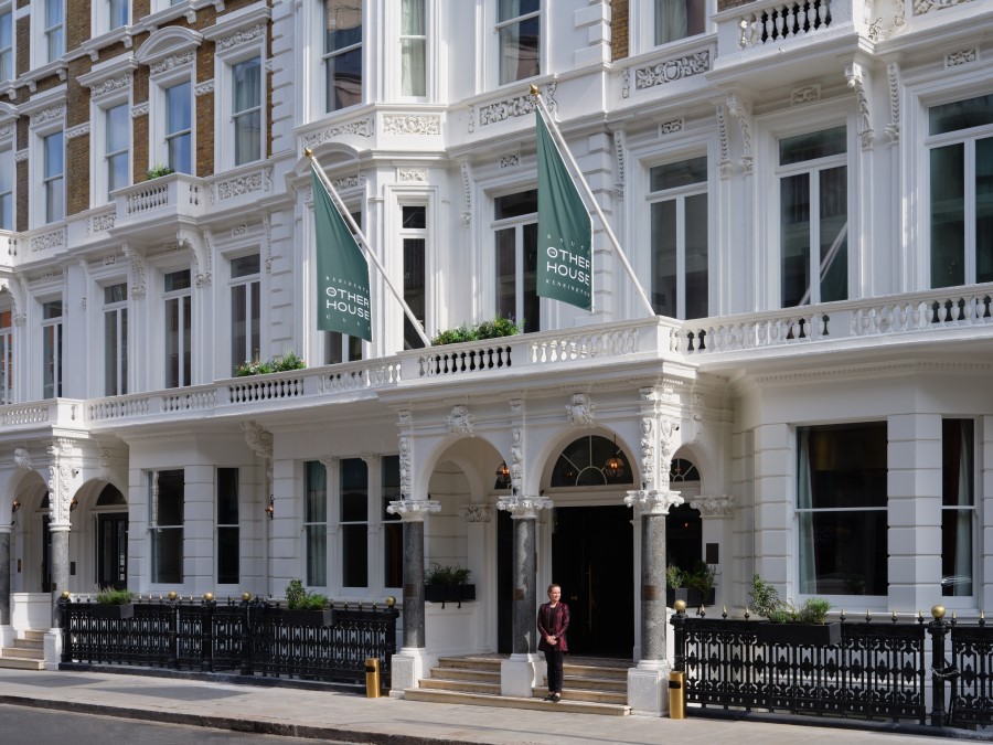 The elegant facade of The Other House in South Kensington, showcasing grand architecture and welcoming entrance.