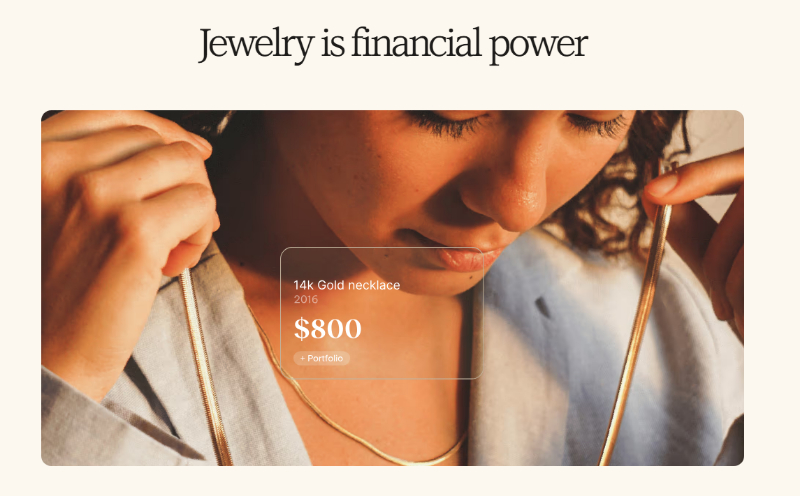 A woman examines a 14k gold necklace, showcasing its value and potential as a source of working capital.