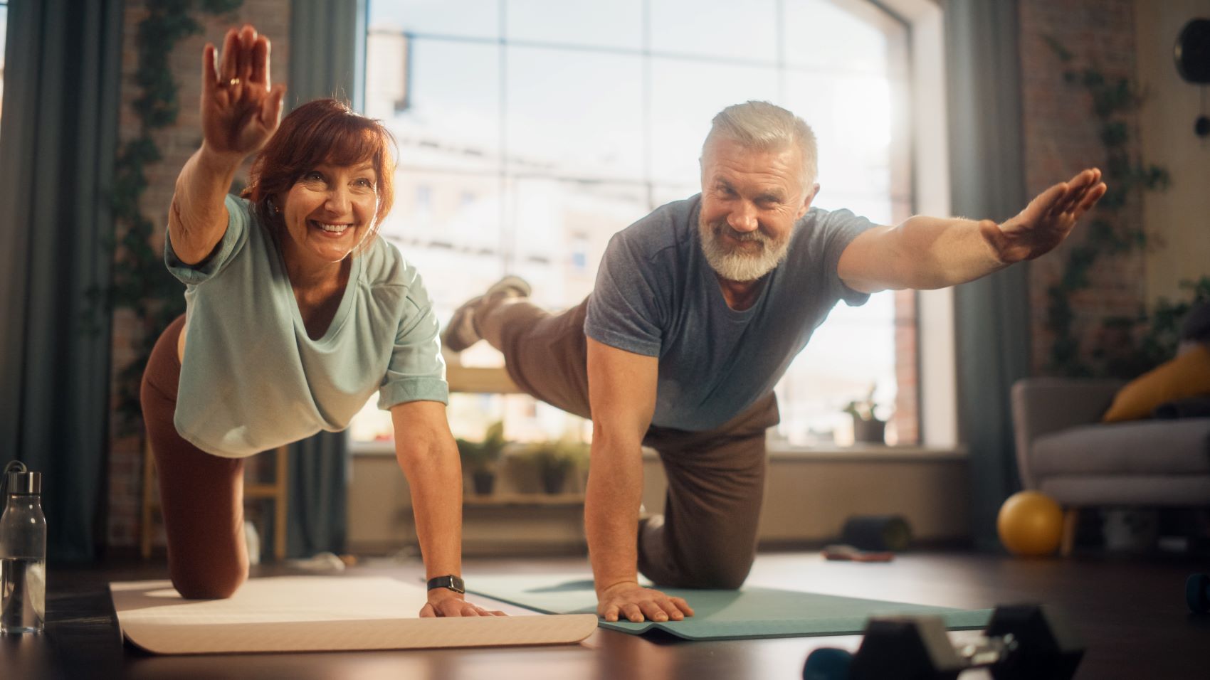 Older adults engage in fitness activities, demonstrating healthy aging through exercise and active lifestyle.