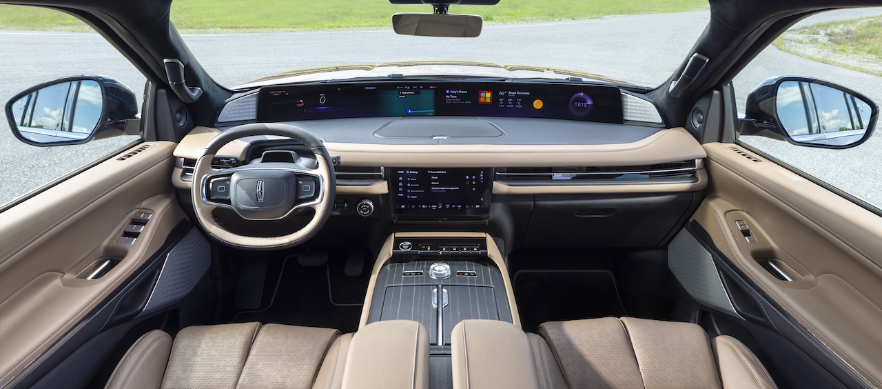 Luxurious interior of the 2026 Lincoln Navigator featuring a modern dashboard, spacious seating, and advanced technology.
