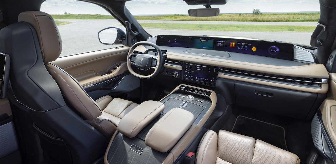Interior view of the 2026 Lincoln Navigator, featuring luxury seating and a modern dashboard with advanced technology displays.