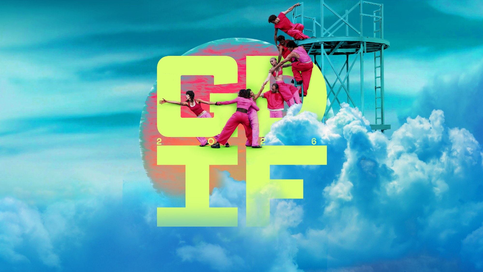 Brightly colored graphic featuring performers in pink outfits atop a vibrant backdrop, promoting family experiences for summer 2026.