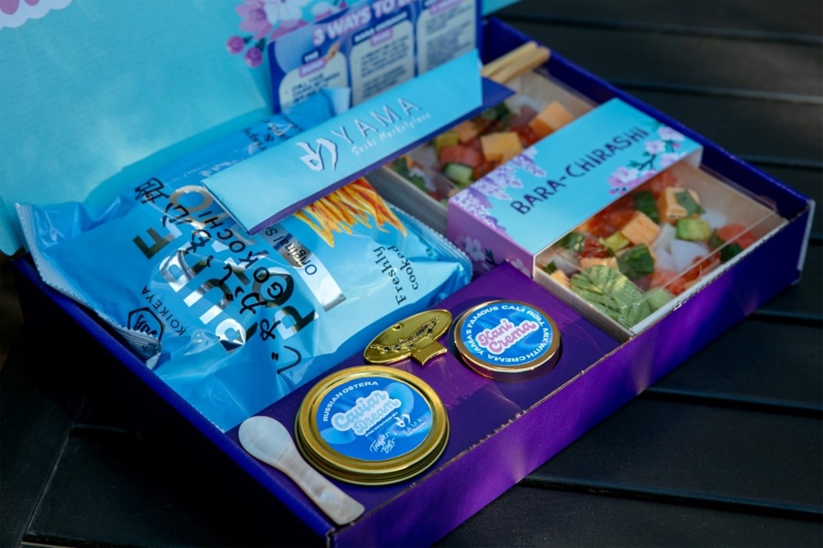 Luxury Caviar Dream Box featuring assorted sushi, caviar, and a decorative presentation from Yama Sushi Marketplace.