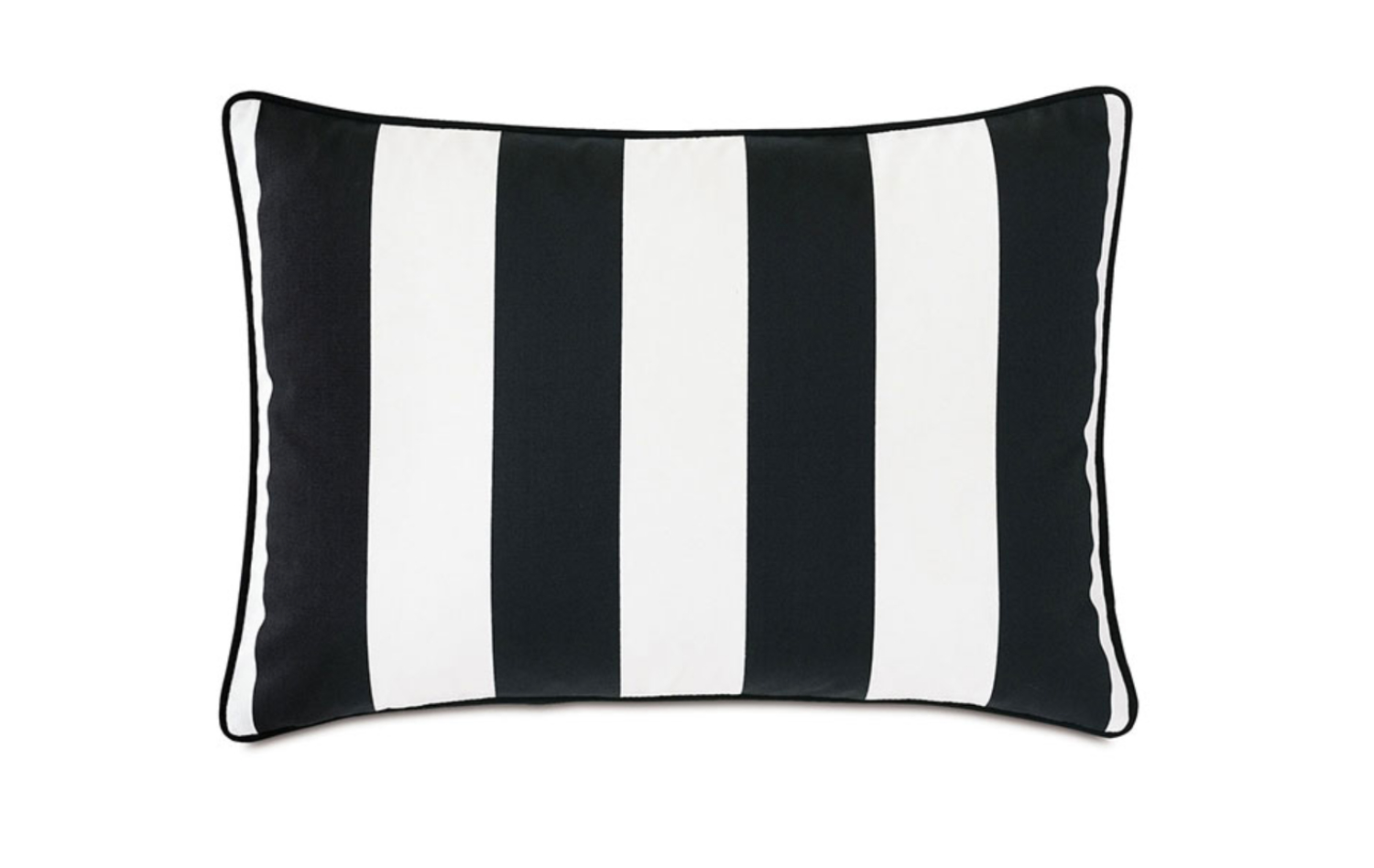 Black and white striped pillow with a sleek, modern design, perfect for enhancing outdoor or indoor lounging spaces.