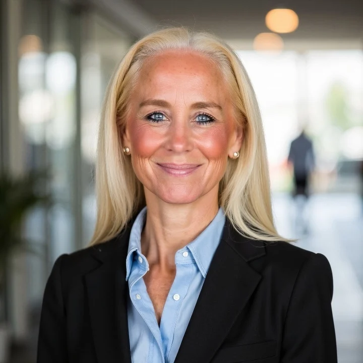 Smiling woman with long blonde hair in a black blazer and blue shirt, representing educational insights for parents.