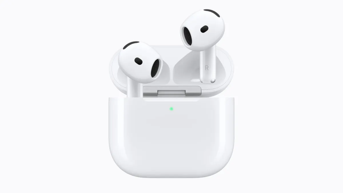 Apple AirPods 5 in their charging case, showcasing advanced noise cancellation and open-ear comfort features.