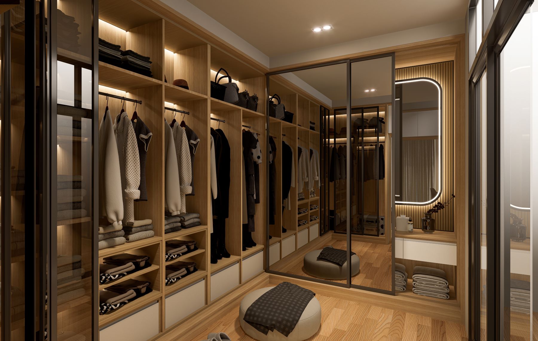 walk in closet led lighting design luxury bedroom