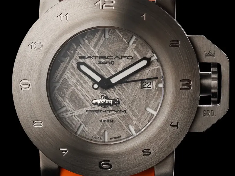 BATISCAFO Zero47-1000m watch featuring a titanium case and meteorite dial, with a depth rating of 1000 meters.
