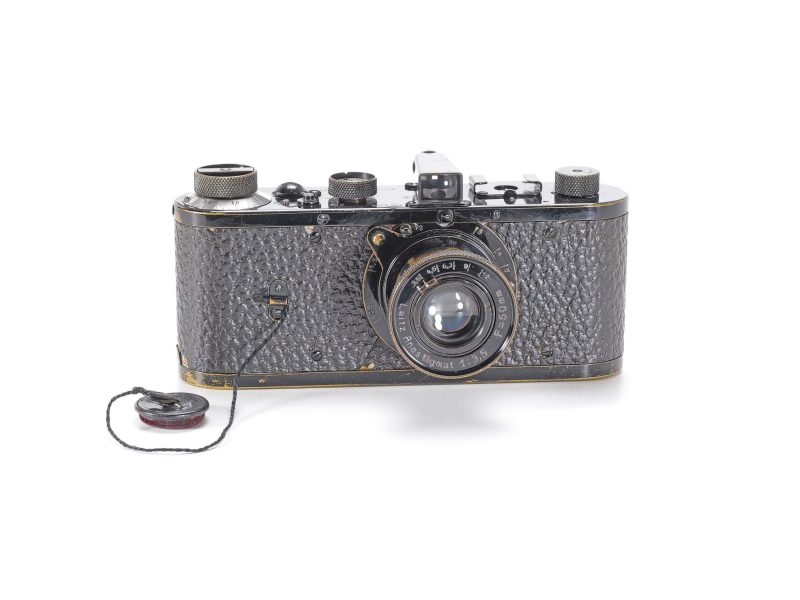 Historic Leica camera sold at auction for €4.25 million, showcasing its classic design and vintage craftsmanship.