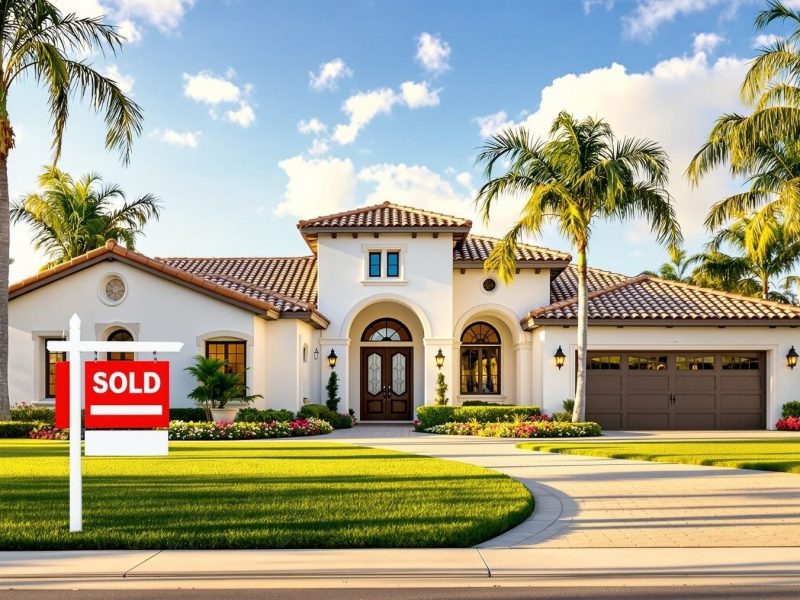A beautiful home with a "Sold" sign in the front yard, showcasing a successful real estate transaction.