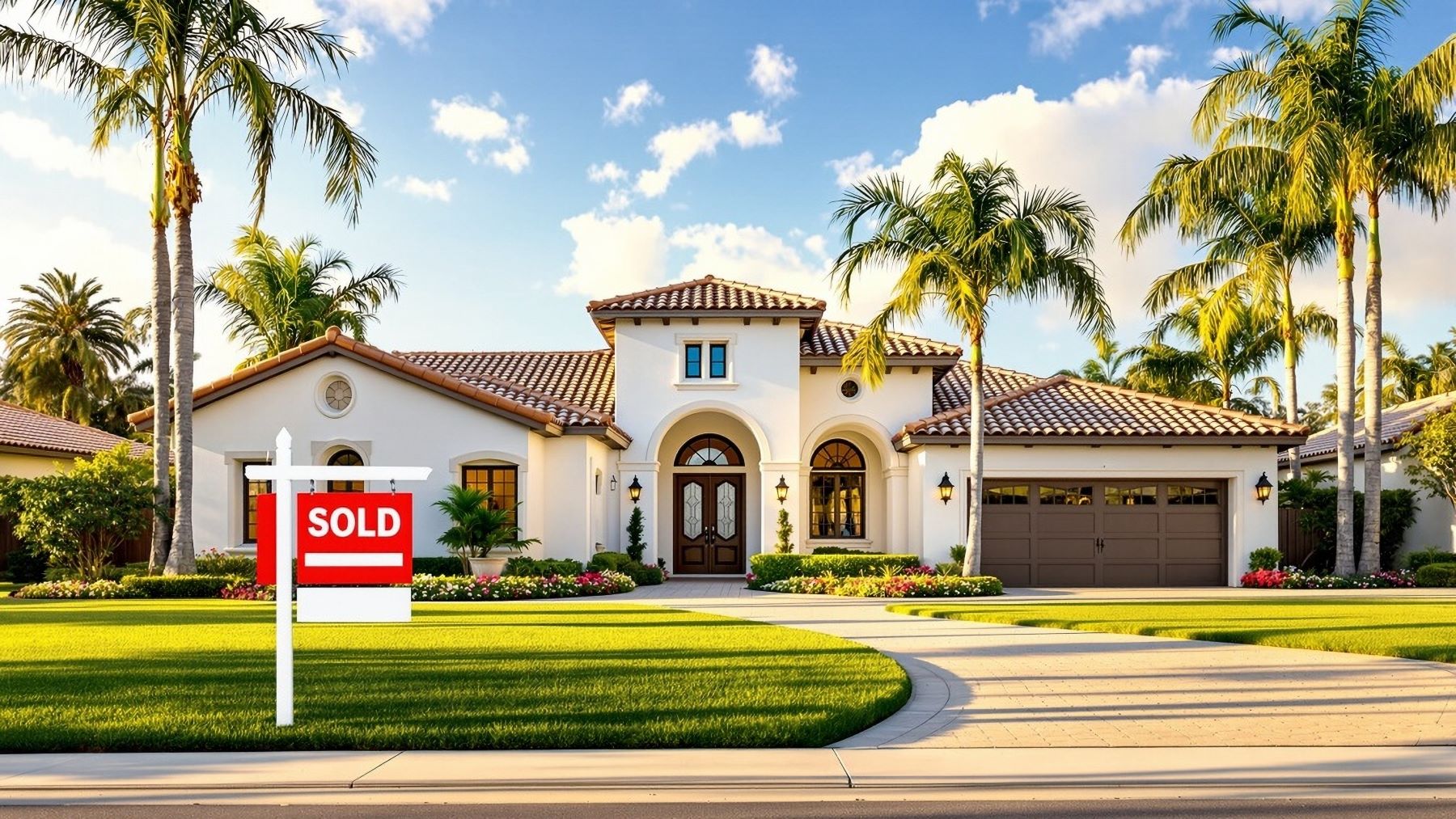 A beautiful home with a "Sold" sign in the front yard, showcasing a successful real estate transaction.