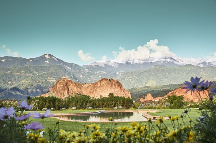 Views of Garden of the Gods and Pikes Peak from the pro