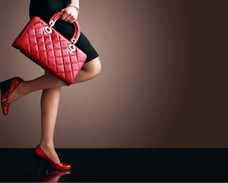 woman shopping red handbag