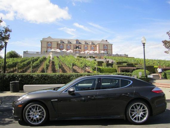 The Porsche Panamera S in front of Domaine Carneros.