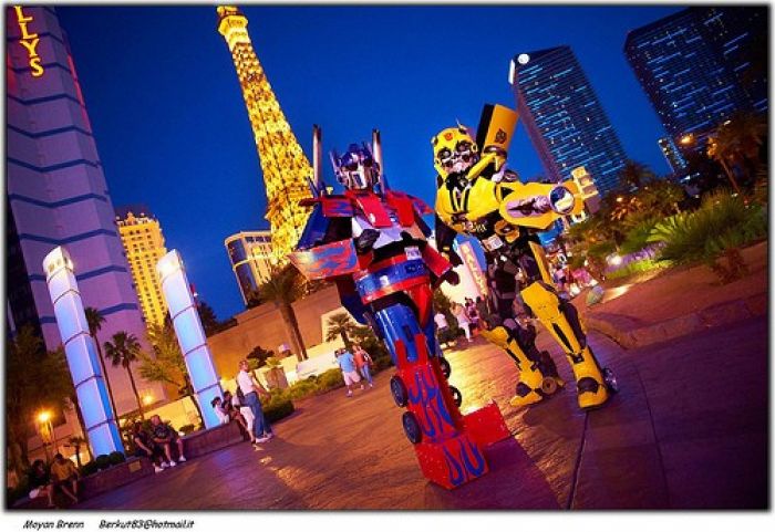 Folks dressed up as transformers in Las Vegas.