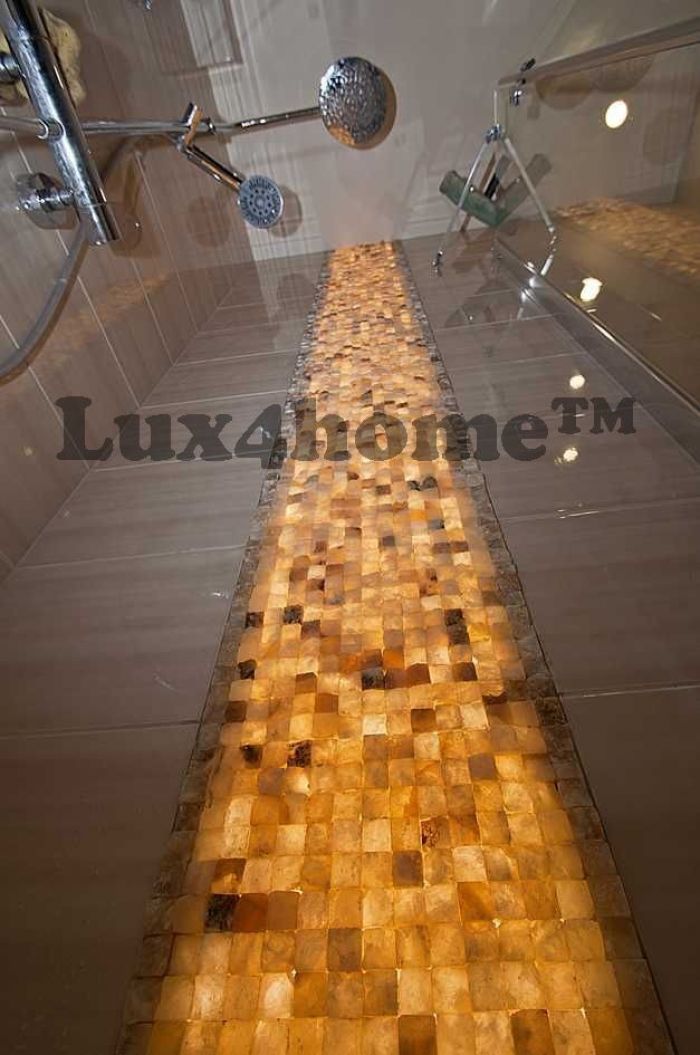 Luxury bathroom with onyx wall cladding
