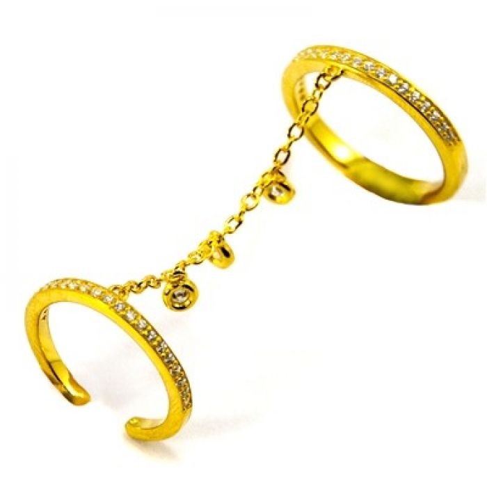 Gold-Plated Sterling Silver Chain Linked Double Ring