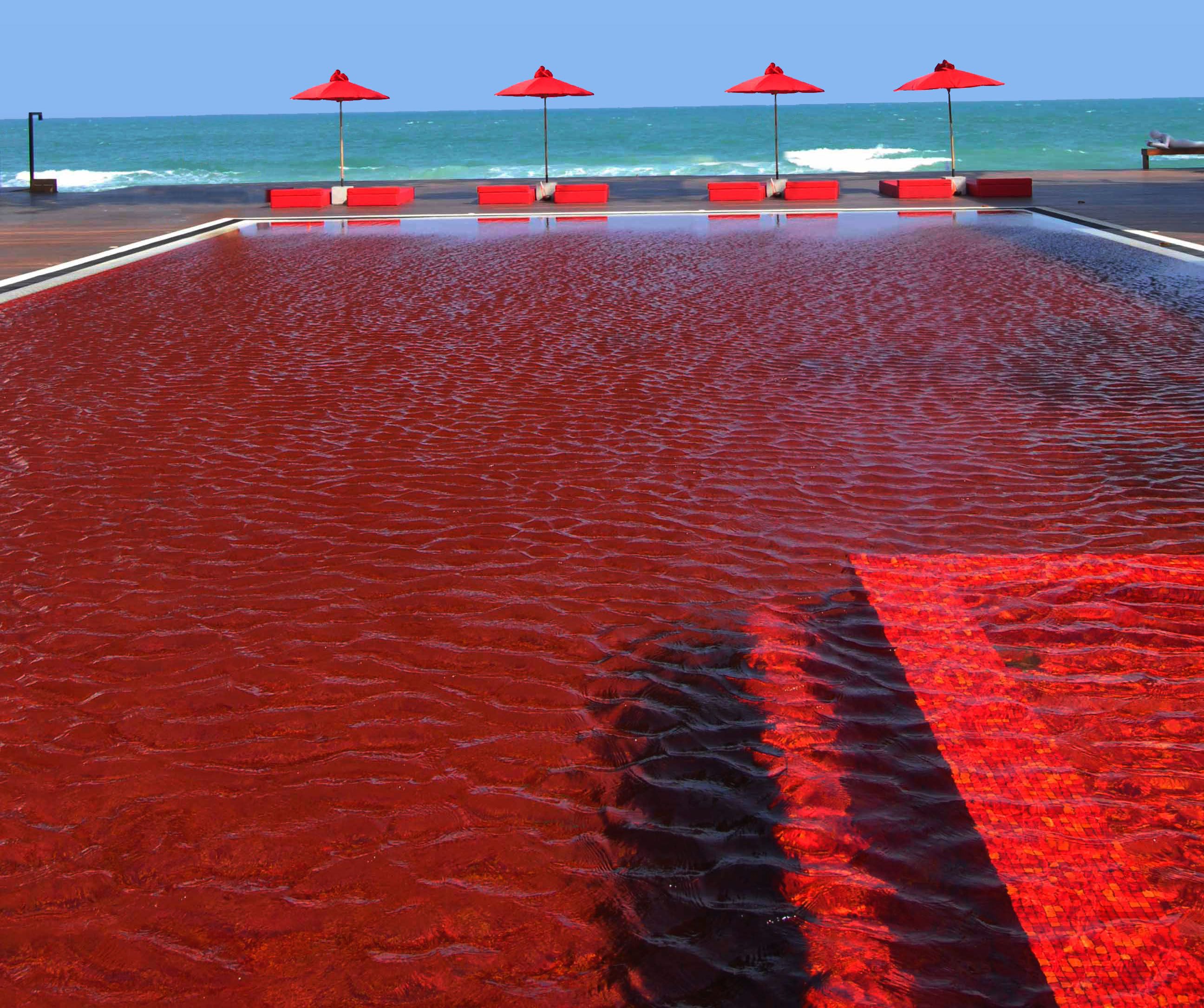 Красная вода видео. Красный бассейн Самуи. Кроваво красный бассейн. Бассейн с красной водой. Бассейн с красной плиткой.